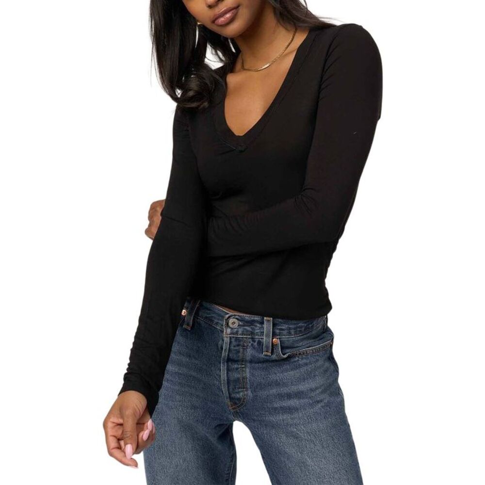 Project Social T Womens Solace V-Neck Longsleeve Top, Black